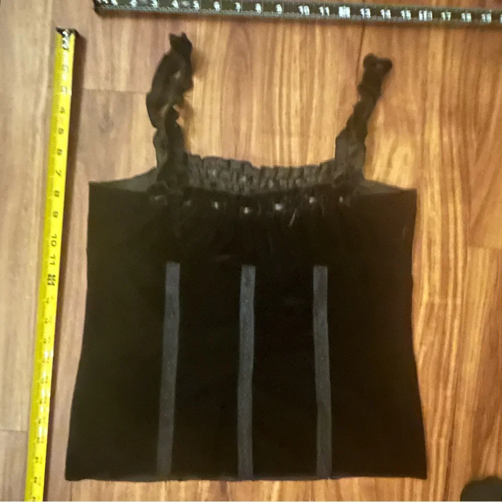 Express Black Velvet Camisole with Ruffle Straps, Lace and ribbon - Picture 4 of 13